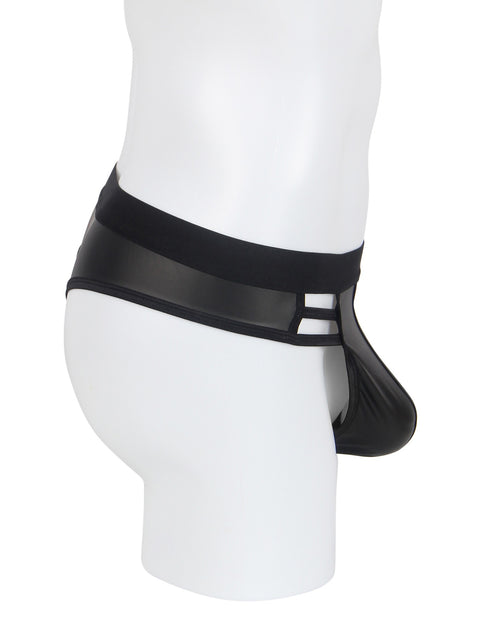 Faux Leather Hollow Out Men's Undie MP291-1 Black M