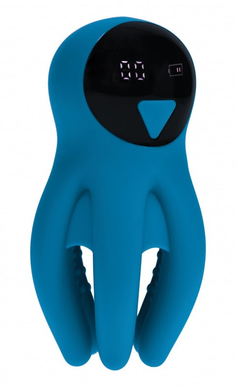 Levelz Digital Vibrating Silicone Penis Head Stimulator with Tentacles Teal