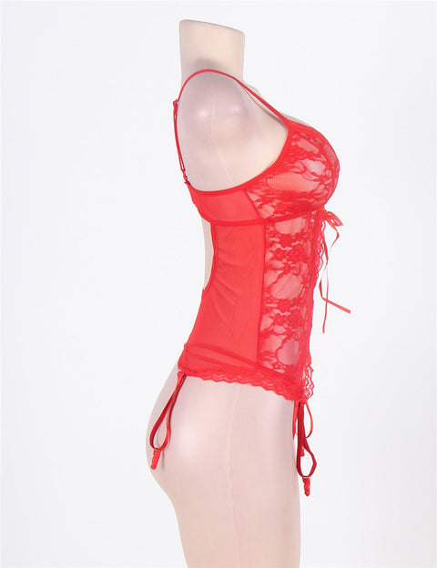 Lace Round Open Back Teddy R76006 Red S/M