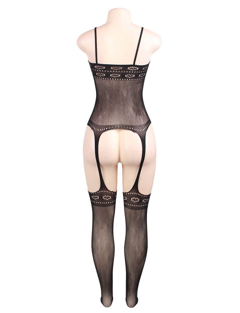 Heart Cut Out Suspender Bodystocking H3114 Black XS-M