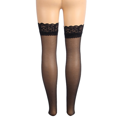 Sexy Lace Pearlescent Stockings With Silicone Straps H3571 Black 3XL/5XL