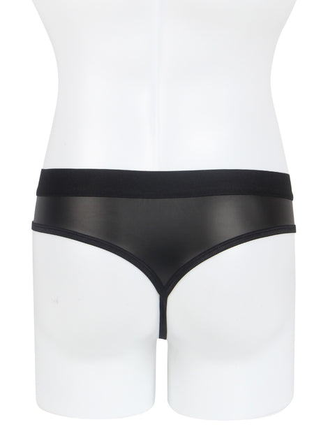 Faux Leather Hollow Out Men's Undie MP291-1 Black M