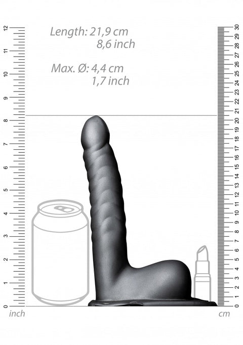 Ouch Ribbed Hollow Strap-On w/Balls 8" Grey
