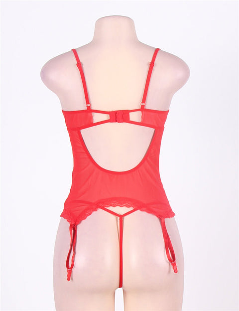 Lace Round Open Back Teddy R76006 Red S/M