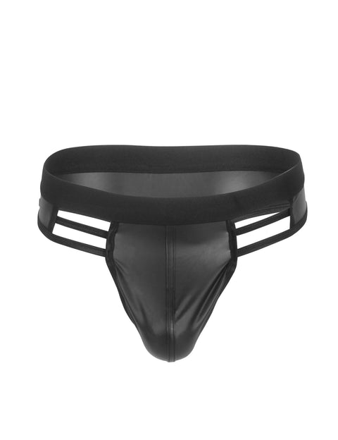 Faux Leather Hollow Out Men's Undie MP291-1 Black M