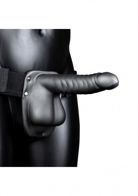 Ouch Ribbed Hollow Strap-On w/Balls 8" Grey