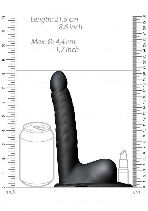 Ouch Ribbed Hollow Strap-On w/Balls 8" Black