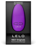 Purple LELO NEA Originals personal clitoral massager in packaging on a white background