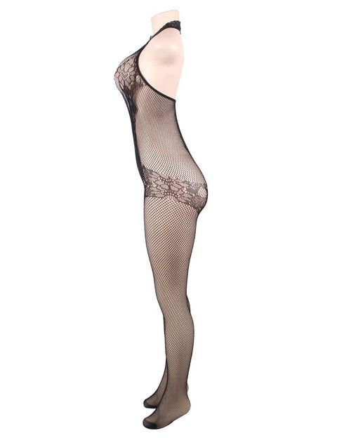 Crotchless Lace Halter Bodystocking H3137 Black 3XL/5XL