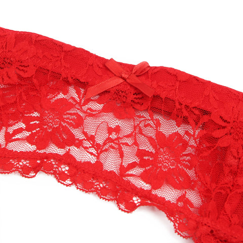 Sexy Lace Metal Clips Garter Panty P5258-3 Red 3XL/4XL