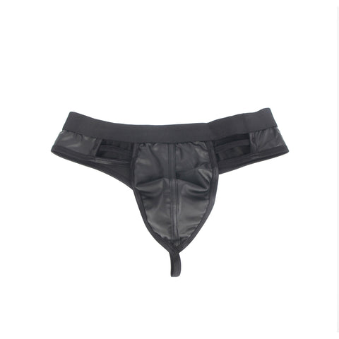 Faux Leather Hollow Out Men's Undie MP291-1 Black M
