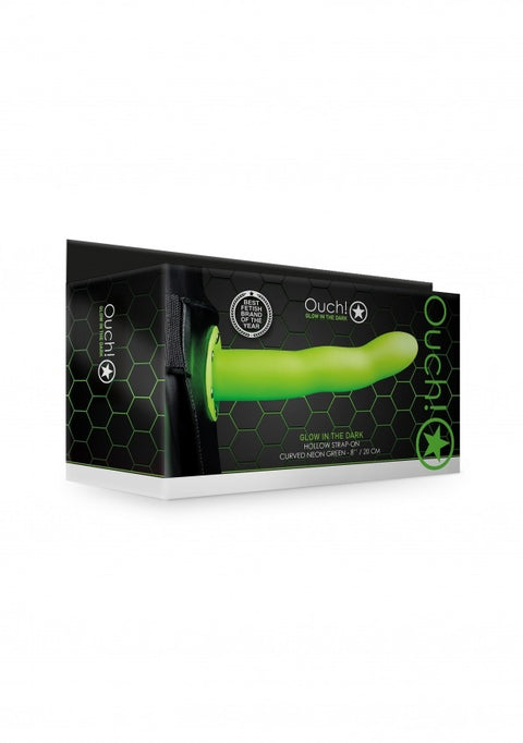 Ouch Curved Hollow Strap-On 8" Glow N Dark