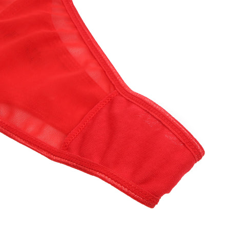 Sexy Lace Metal Clips Garter Panty P5258-3 Red 3XL/4XL