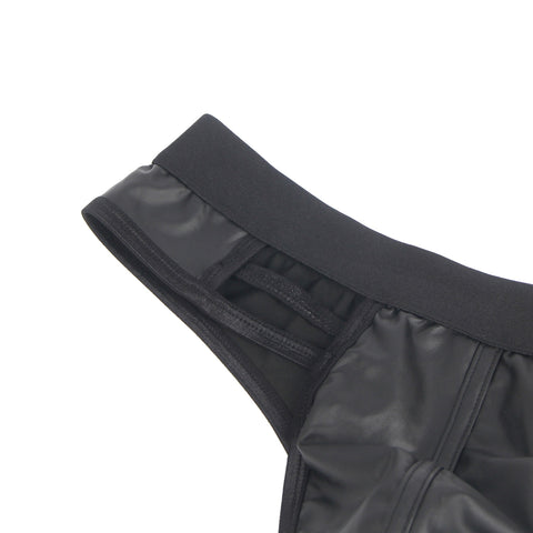 Faux Leather Hollow Out Men's Undie MP291-1 Black M