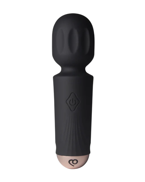 Black handheld massager on a white background