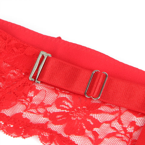 Sexy Lace Metal Clips Garter Panty P5258-3 Red 3XL/4XL