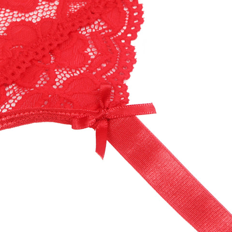 Sexy Lace Metal Clips Garter & Panty P5253-2 Red M/L