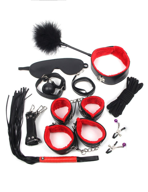 Faux Leather Ten Piece Bondage Set C80719-2 Red/Black