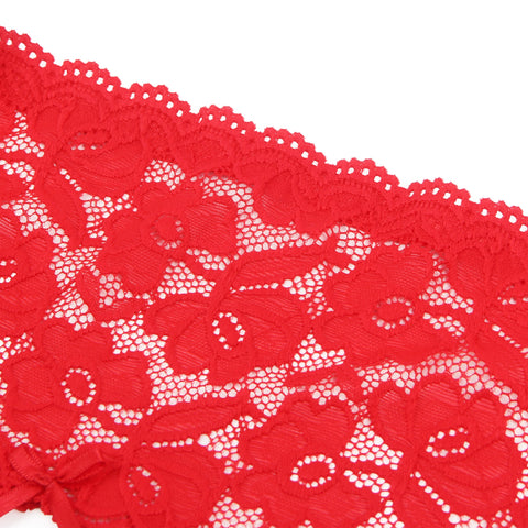 Sexy Lace Metal Clips Garter & Panty P5253-2 Red M/L