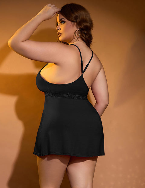 Lace Deep V Neck Suspender Nightdress R81732-1P Black XL