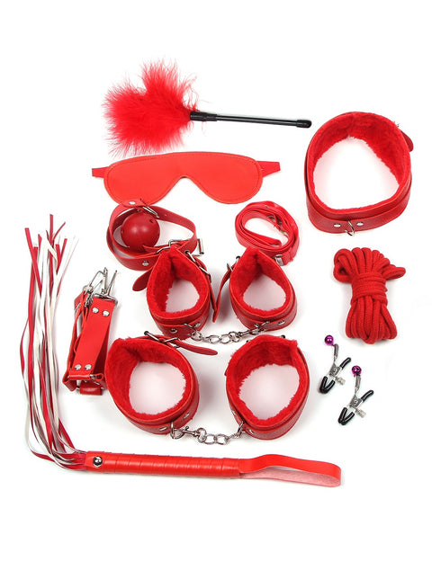 Faux Leather Ten Piece Bondage Set C80719-4 Red