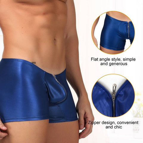 Faux Leather Men's Zip Undies MP069-2 Dark Blue S