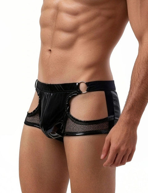 Faux Leather & Mesh Sexy Low Waist Mens Jockstrap MP305-1 Black S