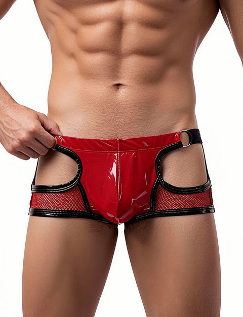 Faux Leather & Mesh Sexy Low Waist Mens Jockstrap MP305-2 Red S