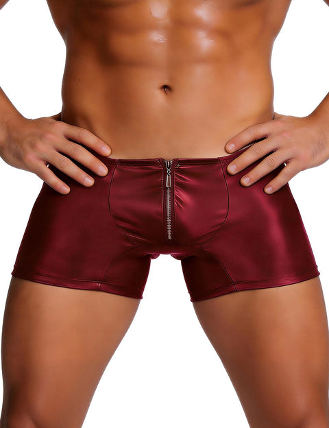 Faux Leather Men's Zip Undies MP069-3 Red XS