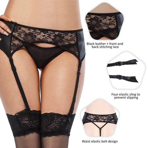 Sensual Lace Garter Belt with G-String P50311 Black L