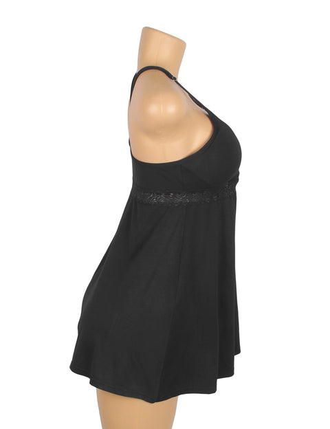 Lace Deep V Neck Suspender Nightdress R81732-1P Black XL