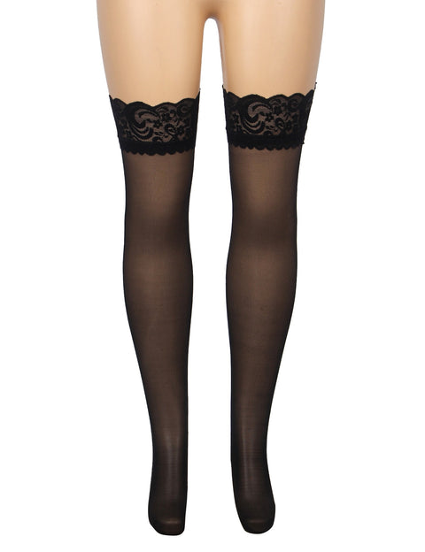 Sexy Lace Vertical Line Stockings With Silicone H3573 Black 3XL/5XL
