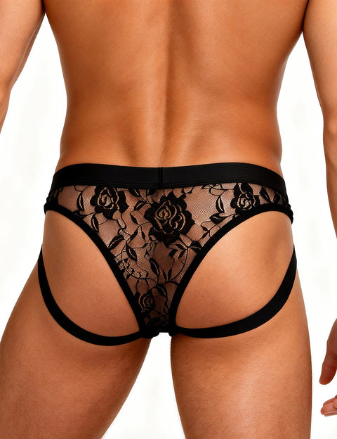 Lace See Through Mens Jockstrap Undie MP307-1 Black L