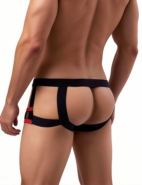 Faux Leather & Mesh Sexy Low Waist Mens Jockstrap MP305-2 Red L