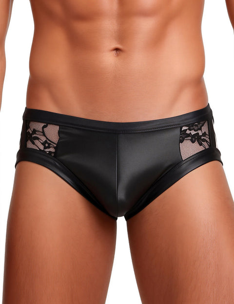 Leather Look Low Rise Sexy Briefs MP052 Black M