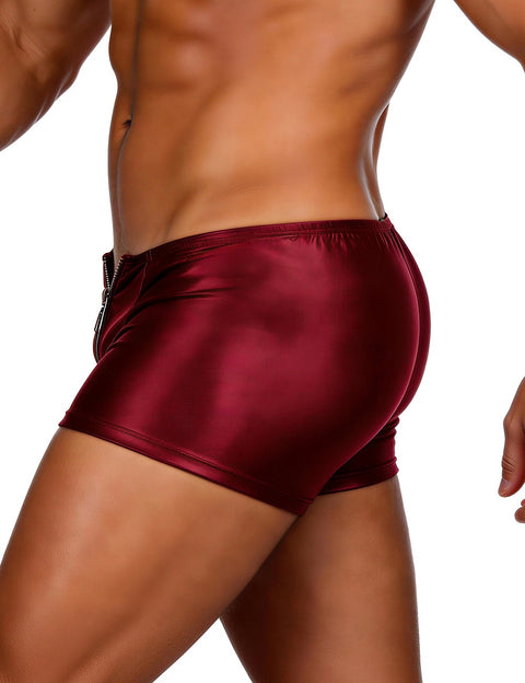 Faux Leather Men's Zip Undies MP069-3 Red XS