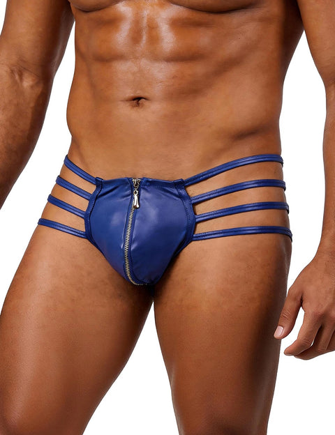 Mens Synthetic Leather Sexy Zipper Undies MP068-2 Blue S