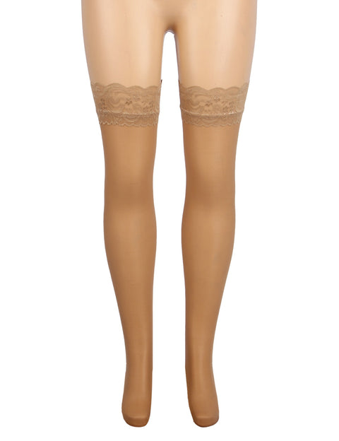 Sexy Lace Vertical Line Stockings With Silicone H3573 Nude XS/M