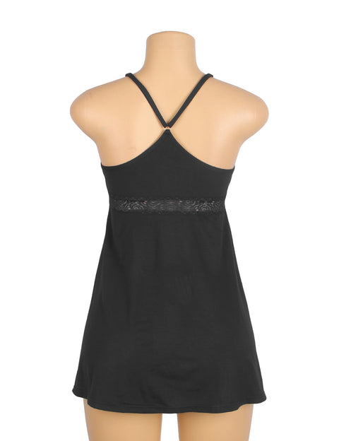 Lace Deep V Neck Suspender Nightdress R81732-1P Black XL
