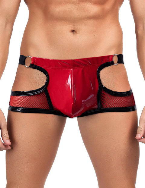 Faux Leather & Mesh Sexy Low Waist Mens Jockstrap MP305-2 Red S
