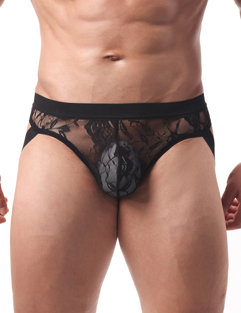 Lace See Through Mens Jockstrap Undie MP307-1 Black L