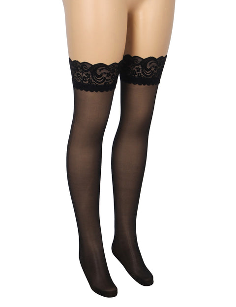 Sexy Lace Vertical Line Stockings With Silicone H3573 Black 3XL/5XL