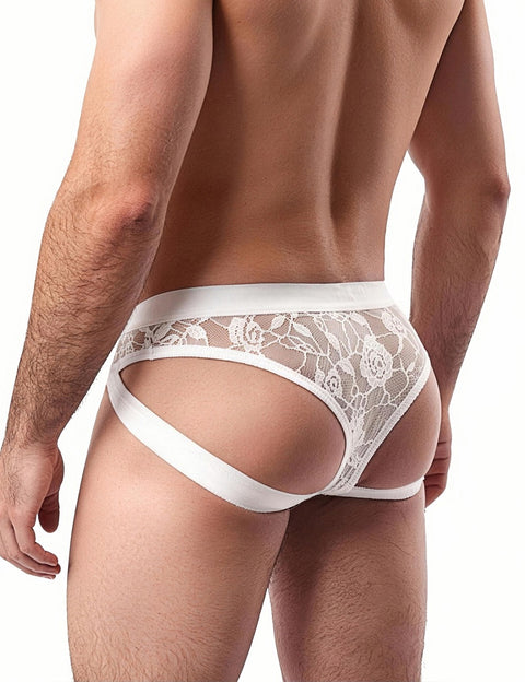Lace See Through Mens Jockstrap Undie MP307-2 White M