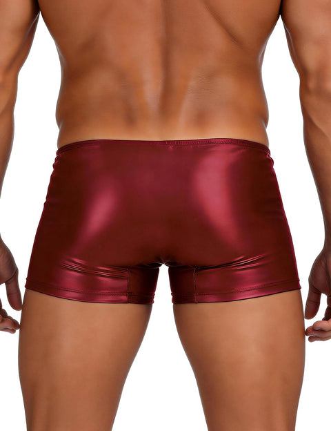 Faux Leather Men's Zip Undies MP069-3 Red XS