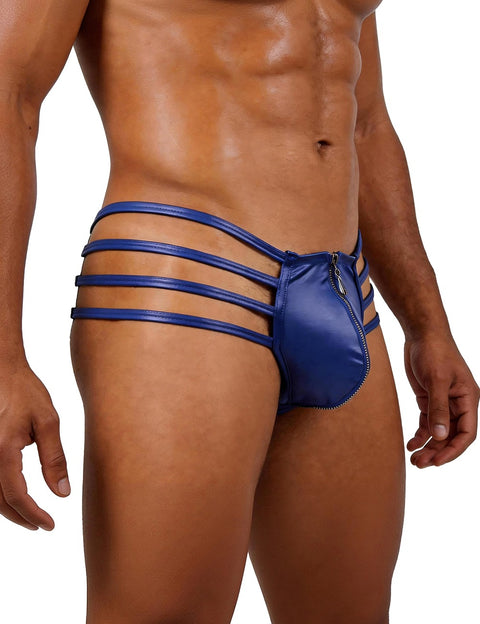 Mens Synthetic Leather Sexy Zipper Undies MP068-2 Blue S