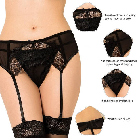 Sexy Transparent Lace Garter & Panty P5123-1 Black 3XL/4XL
