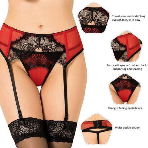 Sexy Transparent Lace Garter & Panty P5123-2 Red XS/S