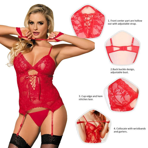 Lace Round Open Back Teddy R76006P Red 4XL