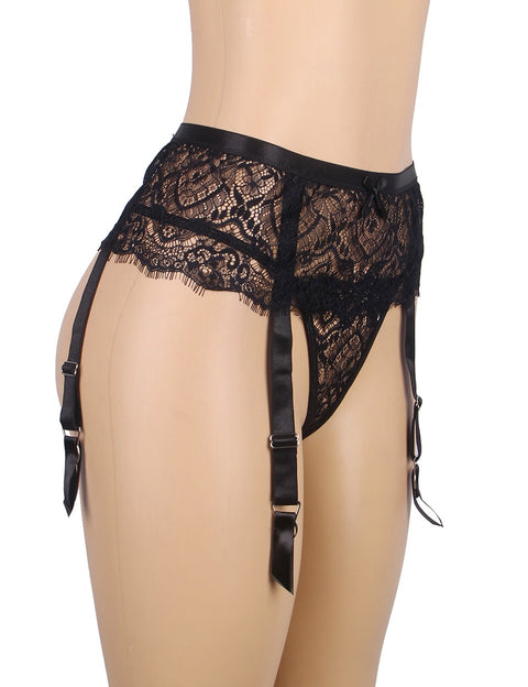 Eyelash Lace High Waist Garter Belt Panty Set P5206-1 Black XL