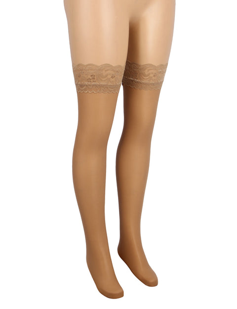 Sexy Lace Vertical Line Stockings With Silicone H3573 Nude XS/M